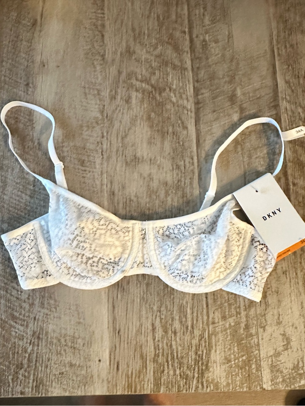 DKNY White Lace Underwire Bra with Adjustable Straps